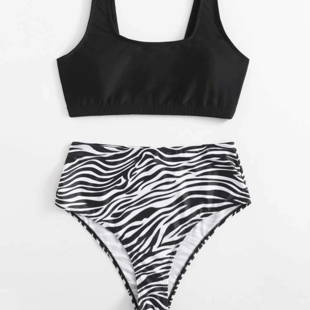 Zebra Striped High Waisted Bikini Set - Picture 2 of 6